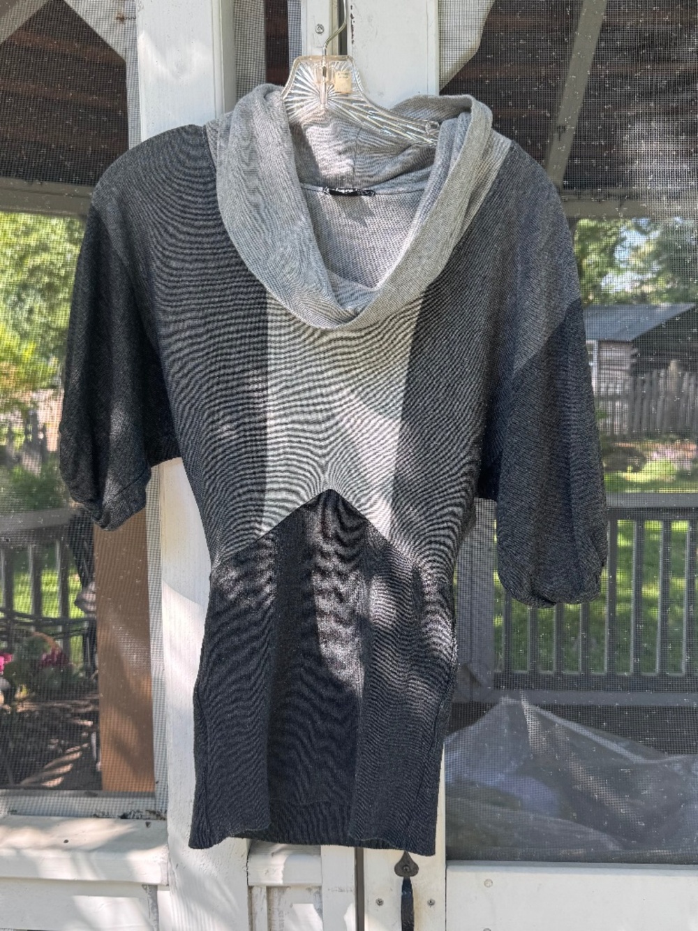 Takara Grey Colorblock Cowl Neck Short Sleeve Sweater Tunic